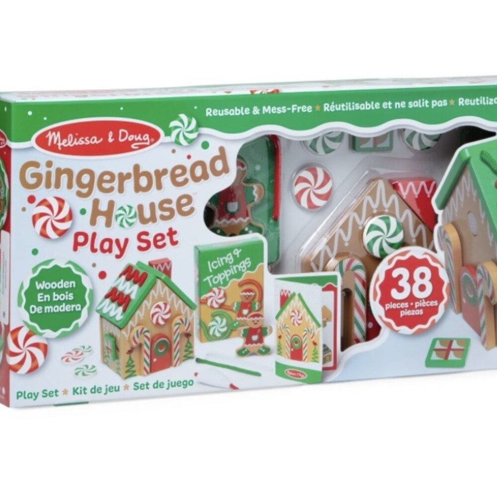 Melissa and Doug 38pc Wooden Gingerbread House Playset Christmas Holiday Toy NIB